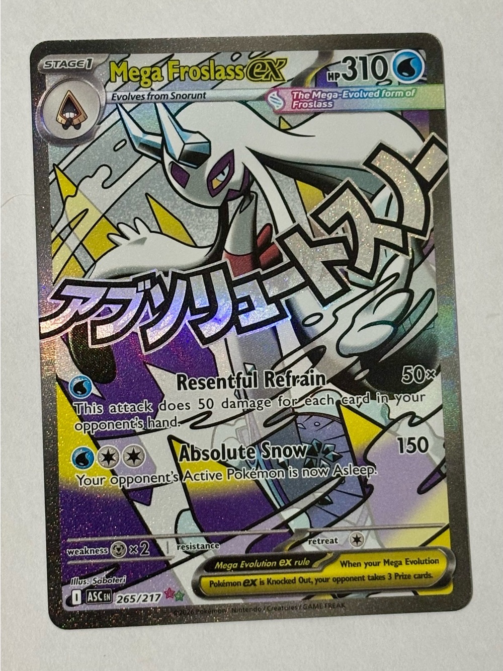 Pokemon Mega Froslass EX Holographic Silver White Purple Card